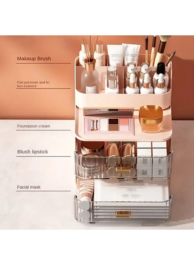 White Small Makeup Organizer Box with Drawer Adjustable Compartments Jewelry Earring Rack - Image 5